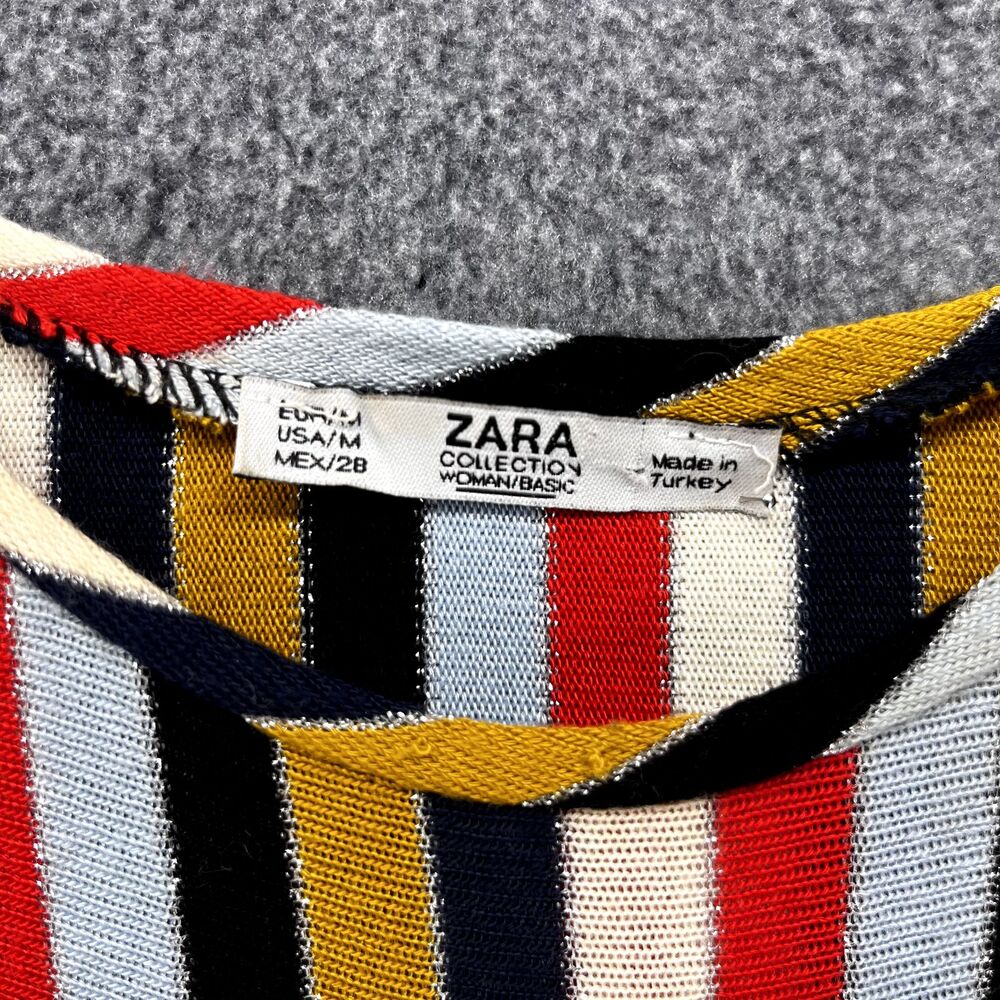 ZARA Dress Woman Medium Striped Stretch Knit Blue Red Collection round neck - Picture 11 of 15